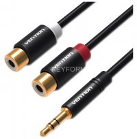 Переходник-разветвитель Vention гибкий Jack 3.5 mm M/2RCA F - 0.3 м Чёрный Разветвитель Vention mini jack 3.5 mm(m)/RCA(f) - 0.3 м (VAB-R02-B030)