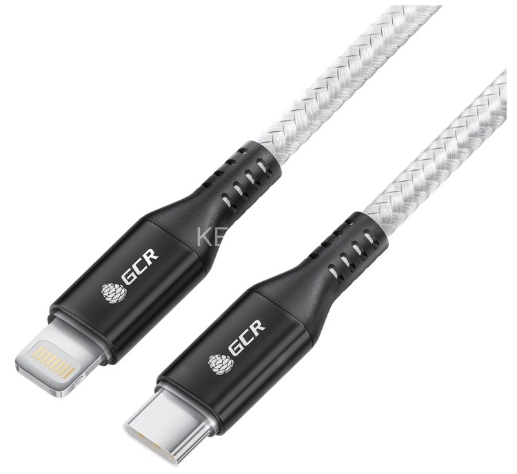 GCR Кабель 0.5m TypeC/Lightning MFI POWER DELIVERY 18 W, быстрая зарядка, белый нейлон, AL case черный, GCR-53187 Кабель Greenconnect 0.5 м (GCR-53187)