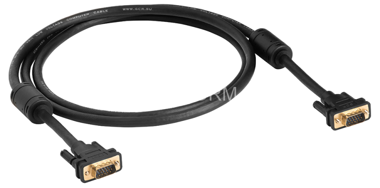 Greenconnect Кабель SVGA 5.0м чёрный, позолоченные контакты, ферритовые кольца, OD8.0mm. 15M / 15M Premium GCR-VM2VM2-5.0m, 28/28 AWG, двойной экран Greenconnect VGA (m) - VGA (m) 5м