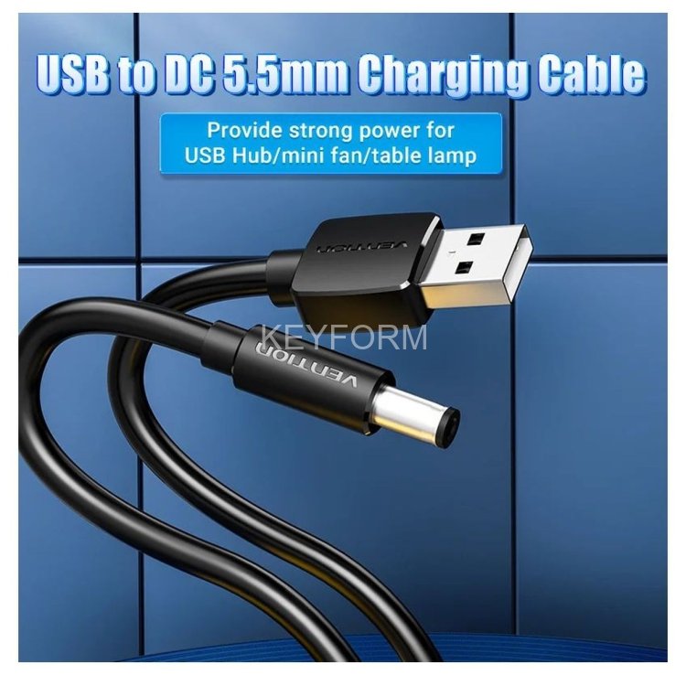 Кабель Vention USB AM/DC-jack 5.5мм M - 1.5м Чёрный Vention CEYBG