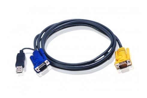 Шнур, мон., клав.+мышь USB, SPHD15=>HD DB15+USB A-Тип, Male-2xMale, 8+4 проводов, опрессованный, 5 метр., черный ATEN 2L-5205UP