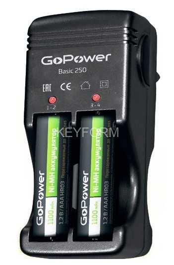 З/У для аккумуляторов GoPower Basic 250 Ni-MH/Ni-Cd 4 слота (1/20/40) GoPower 00-00015345
