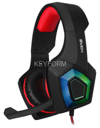 Игровые наушники с микрофоном SVEN AP-U880MV, черный-красный (USB, LED) SVEN AP-U880MV