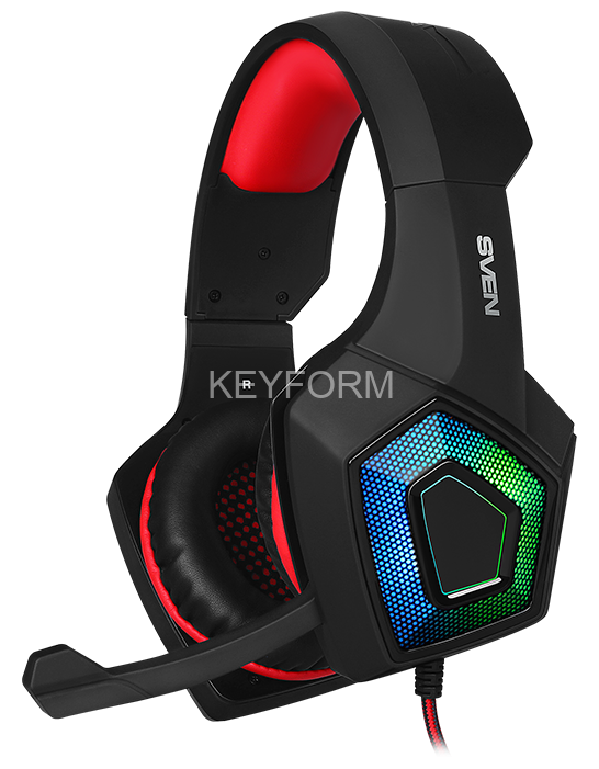 Игровые наушники с микрофоном SVEN AP-U880MV, черный-красный (USB, LED) SVEN AP-U880MV