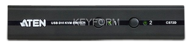 2-портовый USB-DVI KVM-переключатель, 1 user(SPHD18(Male)), KVM-порты (SPHD18(Female)). В комплекте кабели KVM (2L-5201P)-2шт., кабели KVM (2L-5201P)-2шт., кабель адаптера консоли. Не требует внешнего питания. ATEN CS72D