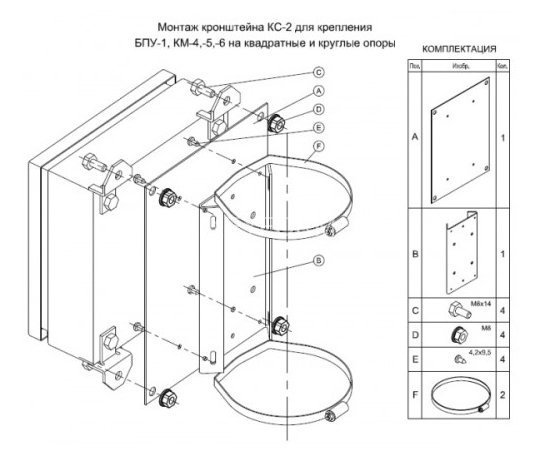 Кронштейн крепления на опору для гермокоробок КМ-4, КМ-5, КМ-6, БПУ-1 Тахион КС-2