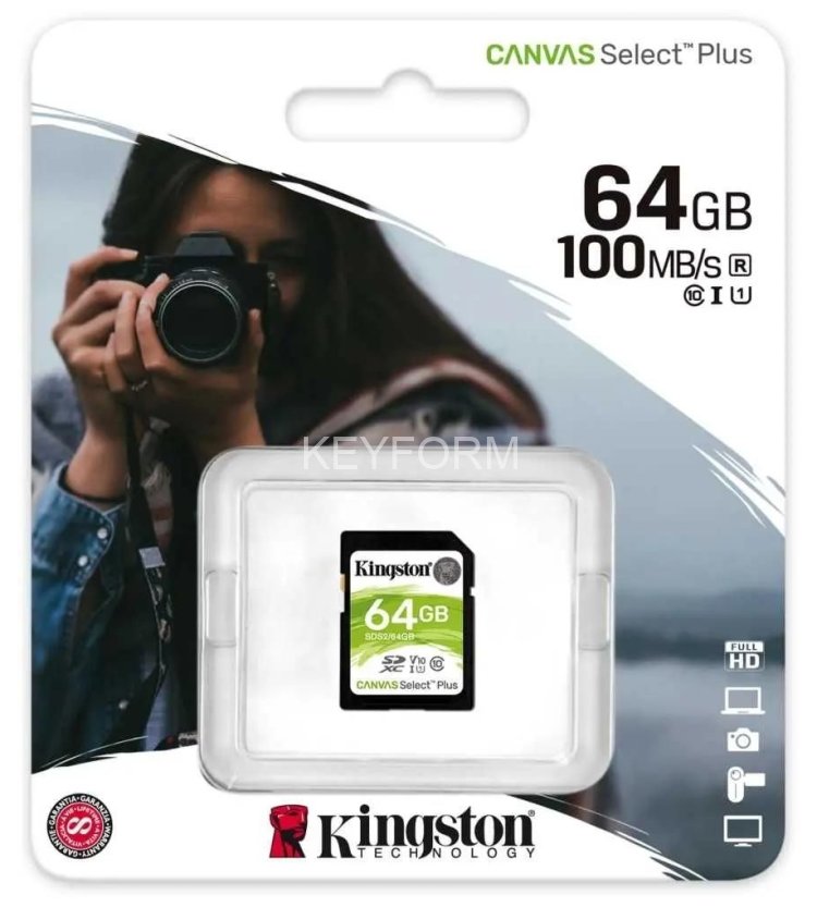 Карта памяти Kingston 64GB SDXC Canvas Select Plus 100R C10 UHS-I U1 V10 Kingston SDS2/64GB