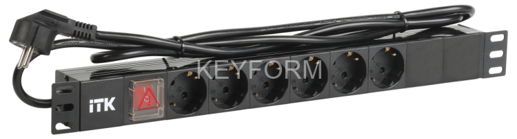 PDU 6 роз. нем.ст. с выкл 1U каб. 2м вилка нем.ст ПВХ чер ITK PH12-6D1-P
