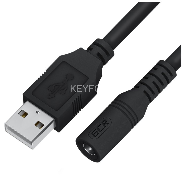 GCR Переходник кабеля питания 1.0m USB AM / DC Jack 5.5х2.1 mm, M/F GCR-53521 Переходник Greenconnect 1 м (GCR-53521)