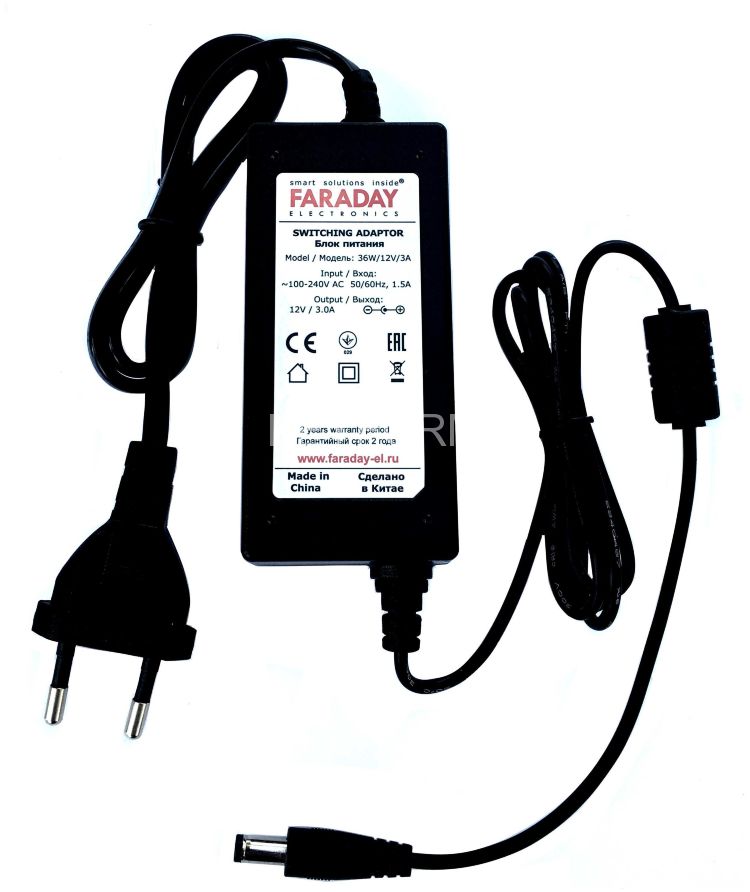 Импульсный блок питания в пластиковом корпусе FARADAY 36W/12V/3A