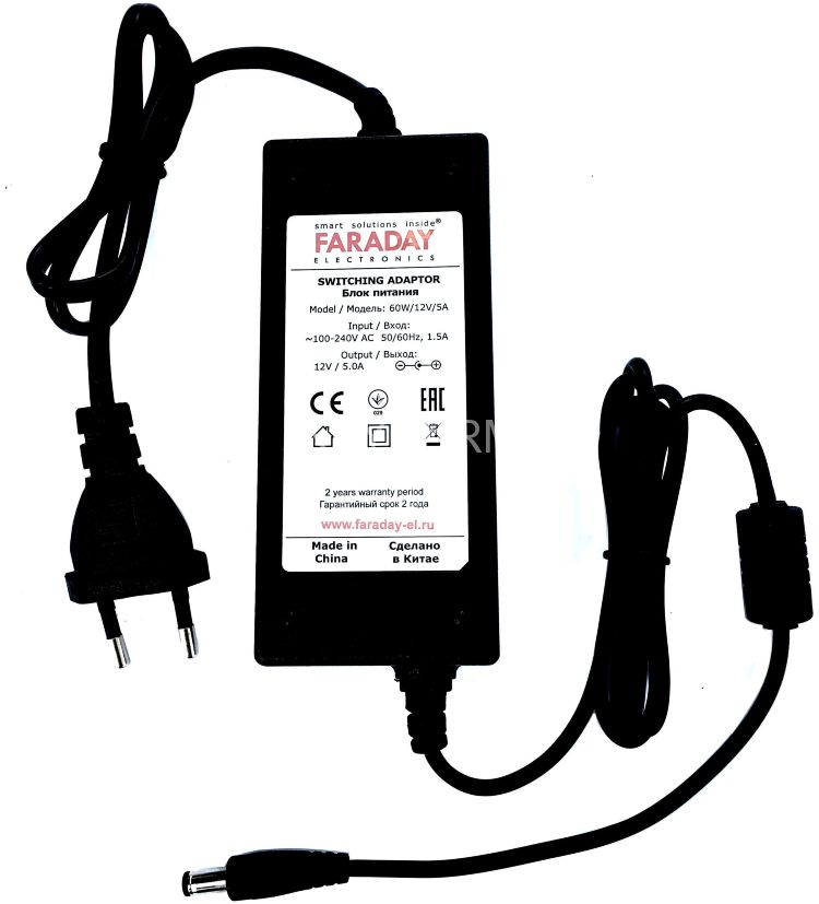 Импульсный блок питания в пластиковом корпусе FARADAY 60W/12V/5A