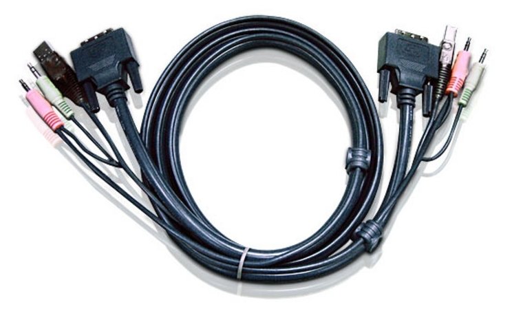 Кабель KVM USB(тип А Male)+DVI-D(Male)+2хАудио(Male) <-> USB(тип B Male)+DVI-D(Male)+2хАудио(Male) 5,0м., черный. ATEN 2L-7D05U