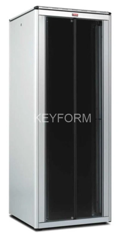 42U 19'' шкаф серии DYNAmic Ш=800мм Г=1000мм/передняя стеклянная двустворчатая дверь, задняя сплошная металл.дверь, ножки,  RAL7035 LANDE LN-FS42U8010-LG-EFAA-E-F