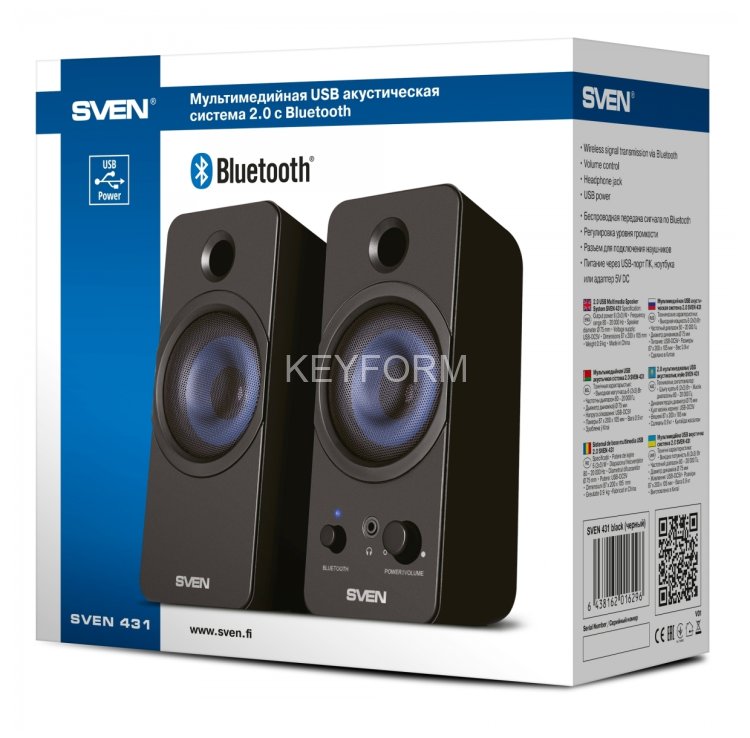 АС SVEN 431, чёрный, USB, акустическая система 2.0, мощность 2x3 Вт(RMS), Bluetooth Sven SV-016296