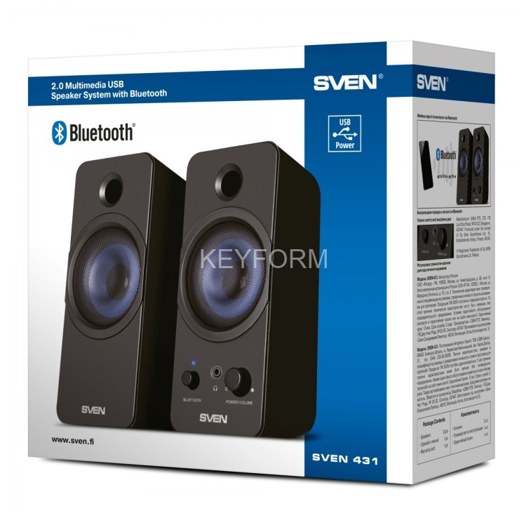 АС SVEN 431, чёрный, USB, акустическая система 2.0, мощность 2x3 Вт(RMS), Bluetooth Sven SV-016296