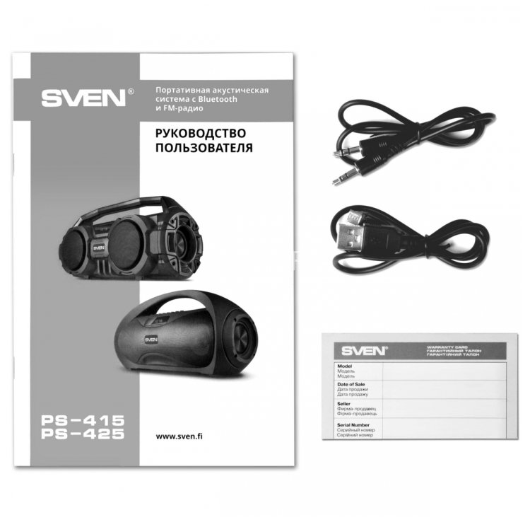АС SVEN PS-425, черный (12 Вт, Bluetooth, FM, USB, microSD, LED-дисплей, 1500мА*ч) Sven SV-019624