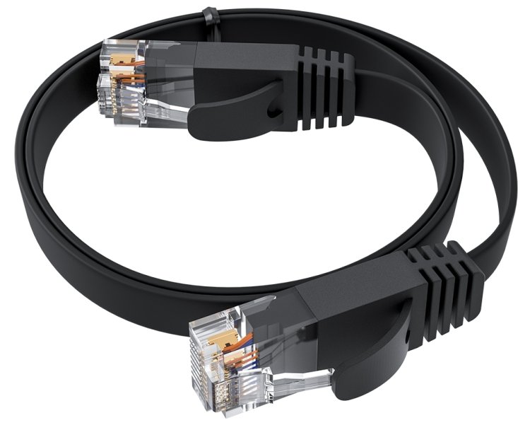 GCR Патч-корд PROF плоский прямой 3.0m, UTP медь кат.6, черный, 30 AWG, ethernet high speed 10 Гбит/с, RJ45, T568B, GCR-52870 Greenconnect RJ45(m) - RJ45(m) Cat. 7 U/UTP PVC 3м