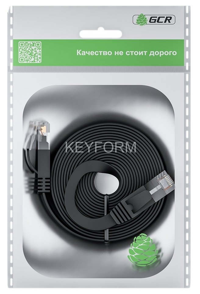 GCR Патч-корд PROF плоский прямой 3.0m, UTP медь кат.6, черный, 30 AWG, ethernet high speed 10 Гбит/с, RJ45, T568B, GCR-52870 Greenconnect RJ45(m) - RJ45(m) Cat. 7 U/UTP PVC 3м