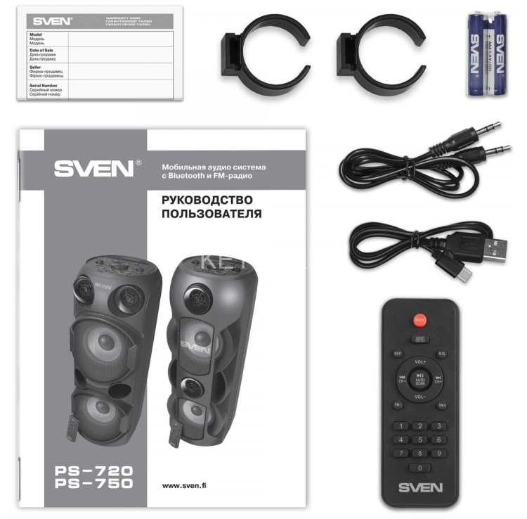 АС SVEN PS-750, черный (80 Вт, TWS, Bluetooth, FM, USB, microSD, LED-дисплей, 2х4400мА*ч) Sven SV-019617