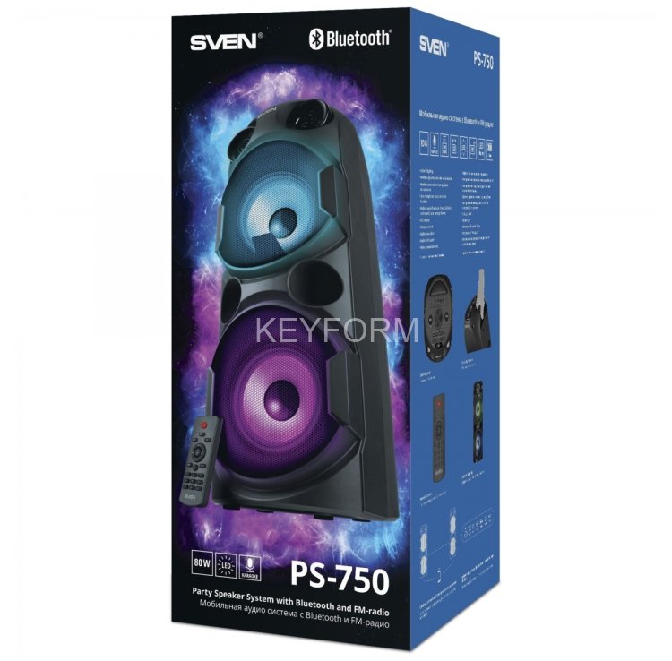 АС SVEN PS-750, черный (80 Вт, TWS, Bluetooth, FM, USB, microSD, LED-дисплей, 2х4400мА*ч) Sven SV-019617