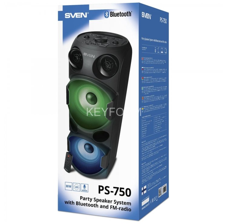 АС SVEN PS-750, черный (80 Вт, TWS, Bluetooth, FM, USB, microSD, LED-дисплей, 2х4400мА*ч) Sven SV-019617