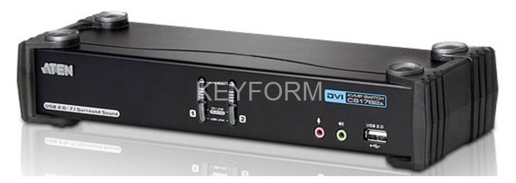 Переключатель, электрон., KVM+Audio+USB 2.0,  1 user USB+DVI =>  2 cpu USB+DVI, со шнурами USB 4х1.8м., 2560x1600 60Hz DVI-D Dual Link/2048x1536 DVI-A, настол., исп.стандартШнуры, без OSD, некаскад. ATEN CS1782A