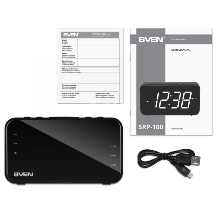 АС SVEN SRP-100, черный (2 Вт,FM,LED-дисплей,встроенные часы и будильник, встроенный аккумулятор) Sven SV-020651