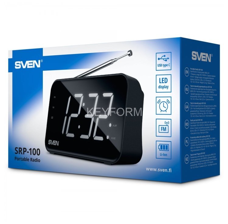 АС SVEN SRP-100, черный (2 Вт,FM,LED-дисплей,встроенные часы и будильник, встроенный аккумулятор) Sven SV-020651
