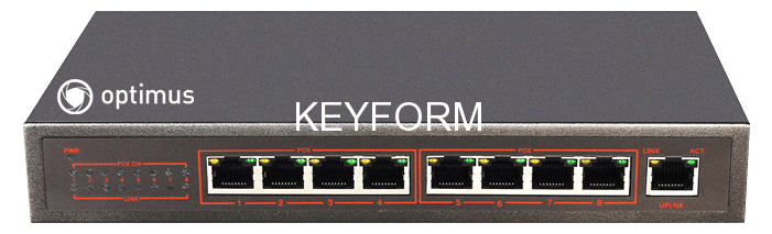 Коммутатор с питанием по PoE 8-портовый Optimus UM1-E9/8P