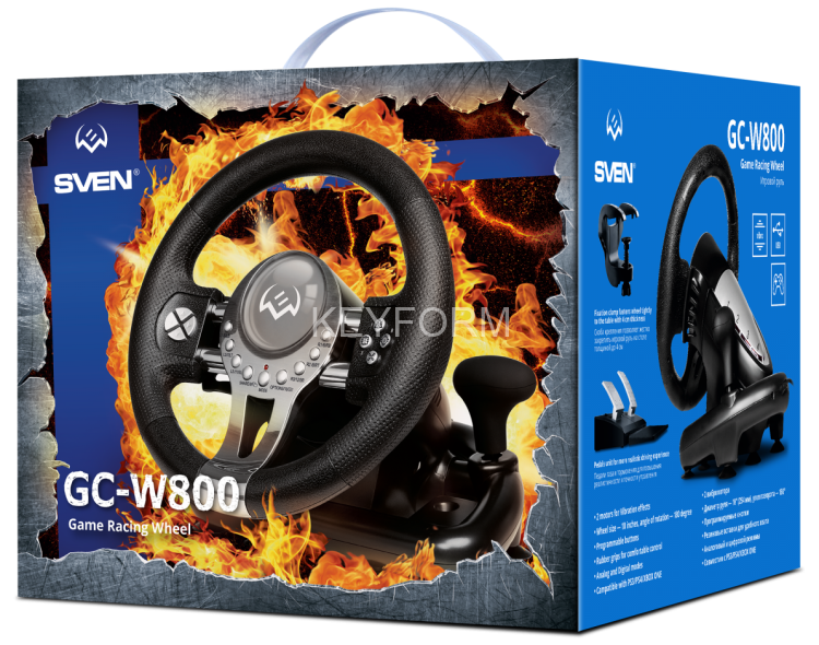 Руль SVEN GC-W800 (педали, вибро, скоба, D-pad, 12 кл, PC/PS3/PS4/XBOXONE/Xinput) Sven SV-015442
