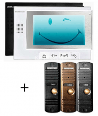 Монитор домофона в комплекте с вызывной панелью Quantum QM-709C_SET1 (черный) + Выз. Панель (бронза)