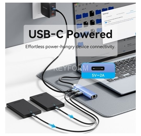 Сетевой адаптер Vention USB 3.0 M/Gigabit Ethernet RJ45+OTG хаб 3xUSB Синий - 0.15м. Vention TGFSB