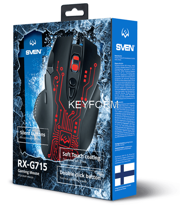 Игровая мышь SVEN RX-G715 (7+1кл., бесш. кл., 1200-3200 DPI, SoftTouch, подсветка, игров. упак) Sven SV-019938