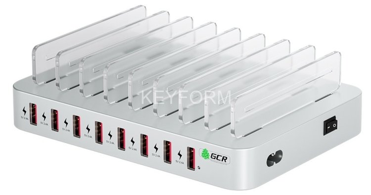 GCR Сетевая зарядка на 8 USB портов, серая Сетевая зарядка на 8 USB портов Greenconnect GCR-8PAUSB-S