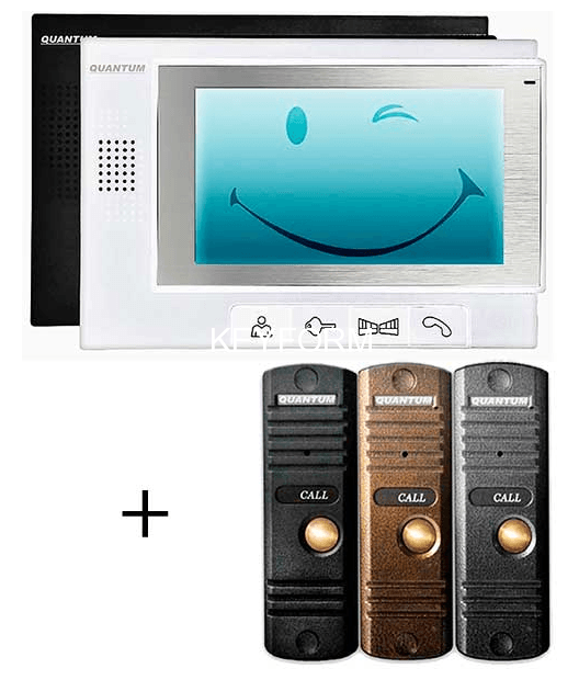 Монитор домофона в комплекте с вызывной панелью Quantum QM-709C_SET3 (черный) + Выз. панель (серебро)