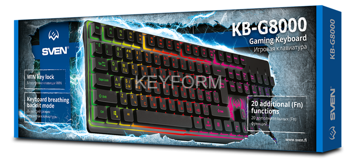 Игровая клавиатура SVEN KB-G8000 (105кл.. 20 Fn функций. подсветка) Sven SV-019907