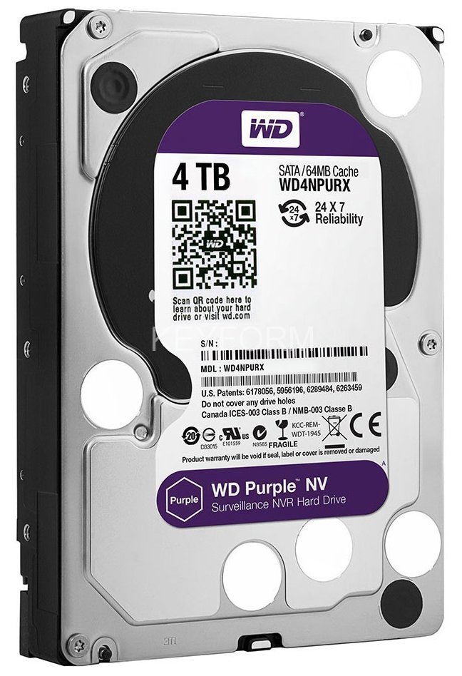 Жесткий диск (HDD), стандарт SATA-III, объем 4000 GB (4 TB) для видеонаблюдения Western Digital HDD 4000 GB (4 TB) SATA-III Purple NV WD4NPURX