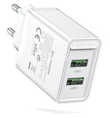 Сетевое зарядное устройство Vention на 2 порта USB (A+A) QC 3.0 Белый Vention FBAW0-EU