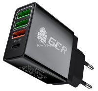 GCR Сетевое зарядное устройство на 4 USB порта (2 х 2A + QC 3.0 + PD 18W) , черное, GCR-52884 Greenconnect GCR-52884