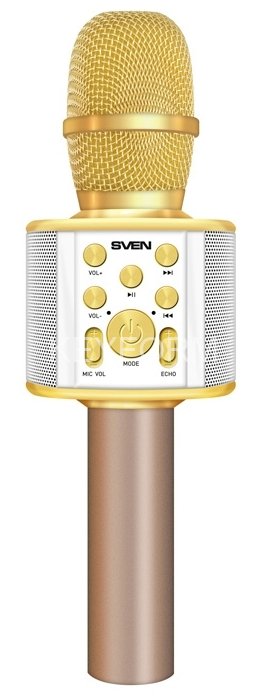 Микрофон для караоке SVEN MK-950, белый-золотой (6 Вт, Bluetooth, microSD, 1200мА*ч) Sven SV-017590