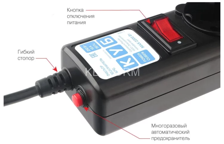 Фильтр-удлинитель Power Cube 1.9м 5 розеток (черный графит) 10А/2,2кВт Электрическая мануфактура SPG5-C2