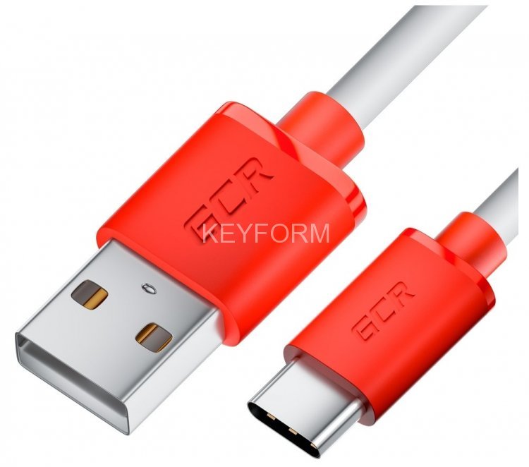 GCR Кабель 2.0m TypeC, белый, красные коннекторы, быстрая зарядка, 28/24 AWG, GCR-53238 Greenconnect USB 2.0 Type-AM - USB 2.0 Type-C (m) 2м