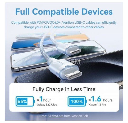 Кабель Vention USB 2.0 CM/CM - 1м. Черный 3А PD60W Vention TRDBF