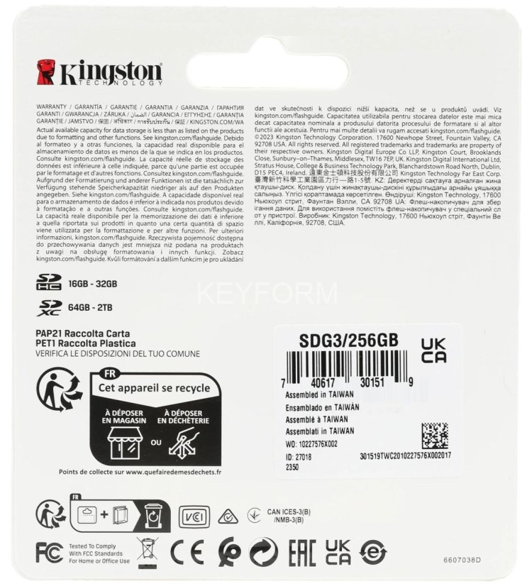 Карта памяти Kingston 56GB SDXC Canvas Go Plus 170R C10 UHS-I U3 V30 Kingston SDG3/256GB