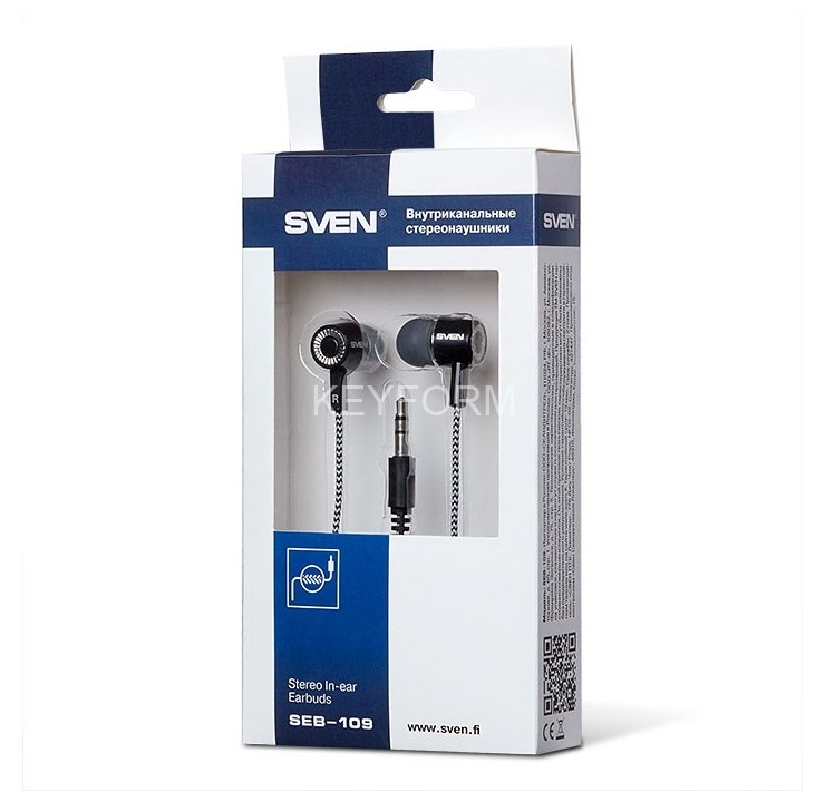 Внутриканальные стереонаушники SVEN E-109, черный-серый Sven SV-019143