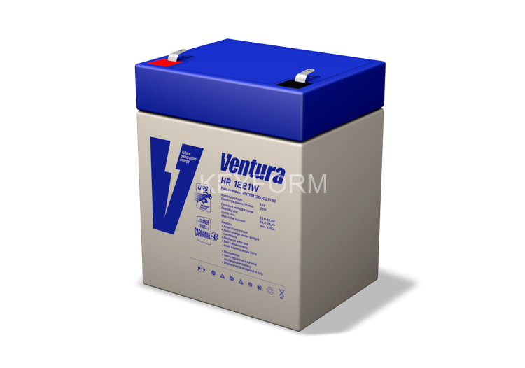 Батарея Ventura серия HR, HR1221W, напряжение  12 В, емкость 5Ач (разряд 20 часов), макс. ток заряда 1.5А,  свинцово-кислотная типа AGM,  клеммы  Т2, ДШВ  90x70x107мм, вес 1.8кг Ventura АКБ HR 1221W
