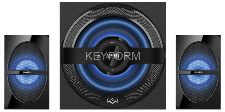 Акустическая система SVEN MS-2085, черный (60 Вт, Bluetooth, подсветка, пульт, дисплей, FM, USB, SD) Sven SV-020101