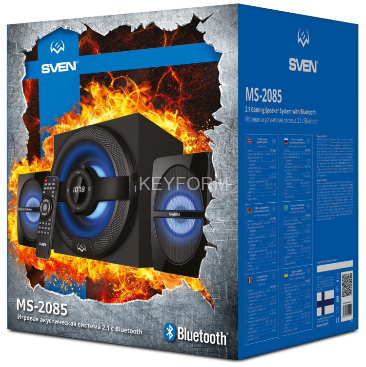 Акустическая система SVEN MS-2085, черный (60 Вт, Bluetooth, подсветка, пульт, дисплей, FM, USB, SD) Sven SV-020101