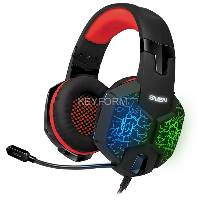 Игровые наушники с микрофоном SVEN AP-U988MV, черный-красный (USB, LED, 7.1) Sven SV-014780