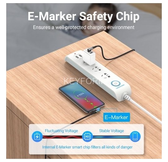 Кабель Vention USB 2.0 CM/CM угловой - 1м. Серый 5А PD100W Vention TANHF